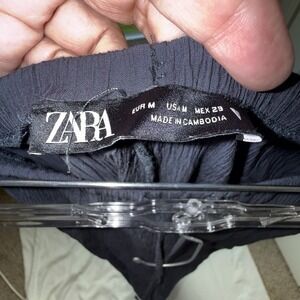 Zara Women's Gray  Crinkle Pants Wide Leg Pull On Elastic Waist Size M